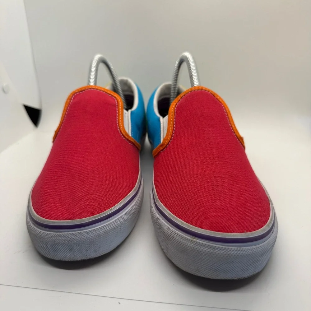 Vans Classic Slip-On Colorblock Multi Color Red Blue Green Juniors 7 Women 8.5